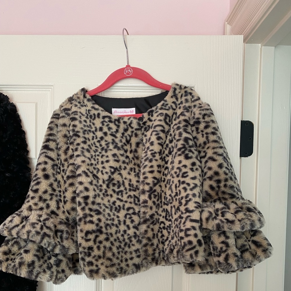 Bonnie Jean Leopard Faux Fur Shrug Sz S